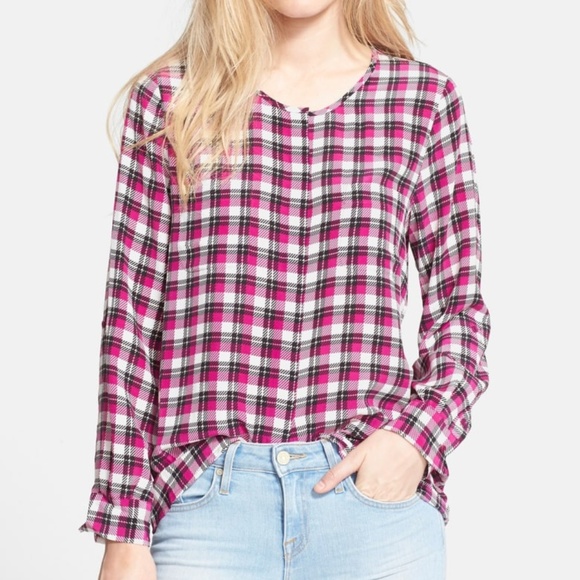 Joie Plaid Silk Blouse Pink Size XS - Picture 1 of 8